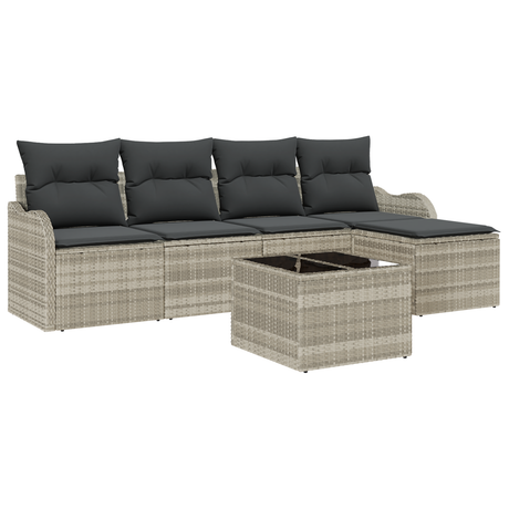 6 Piece Garden Sofa Set with Cushions Grey Poly Rattan