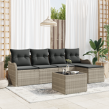6 Piece Garden Sofa Set with Cushions Grey Poly Rattan