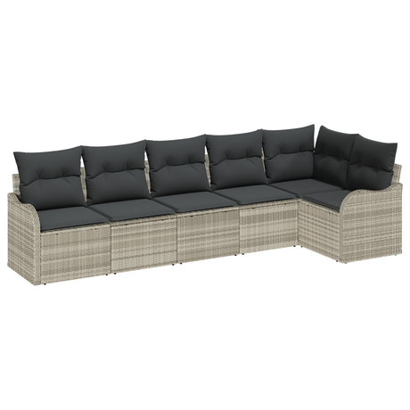 6 Piece Garden Sofa Set with Cushions Light Grey Poly Rattan