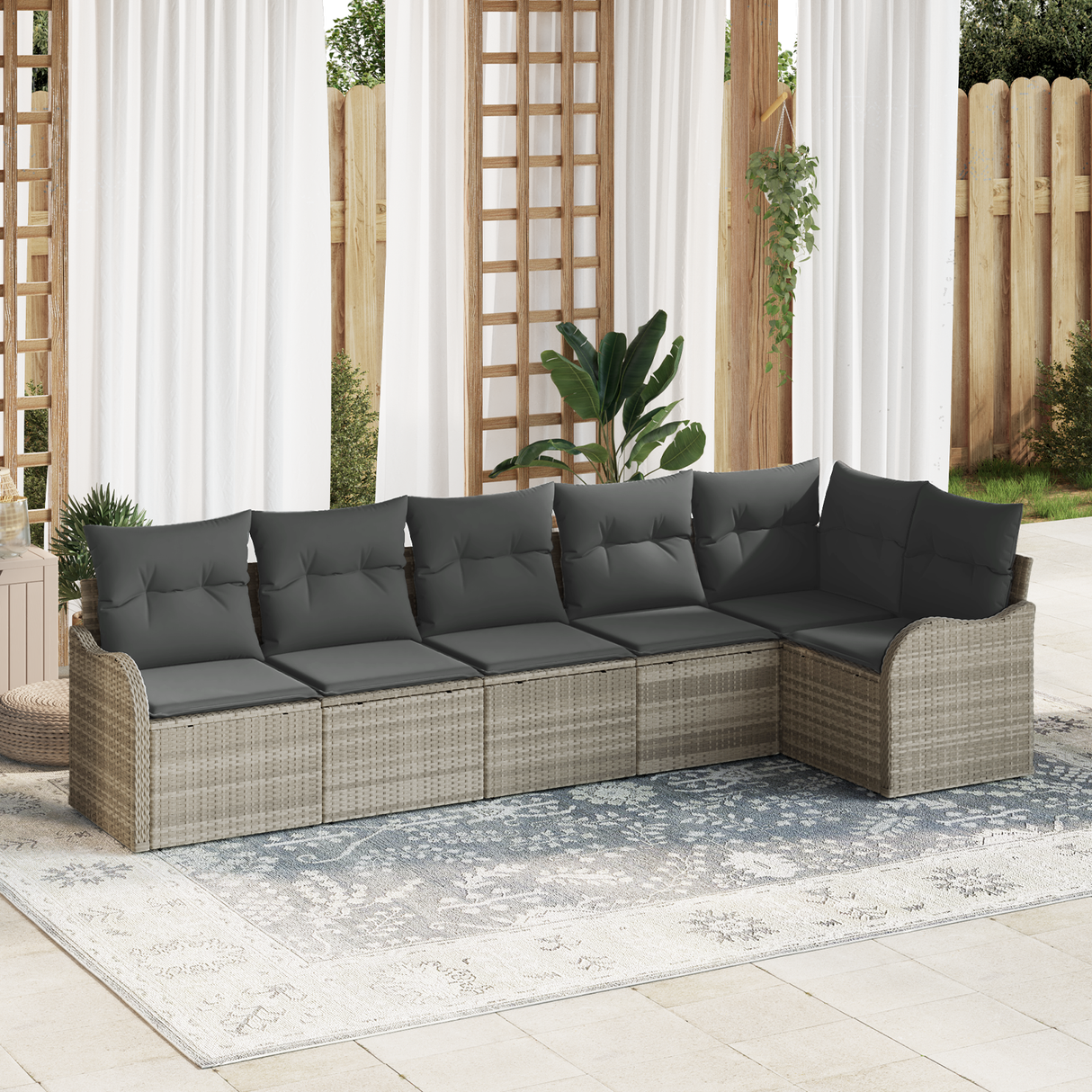 6 Piece Garden Sofa Set with Cushions Light Grey Poly Rattan