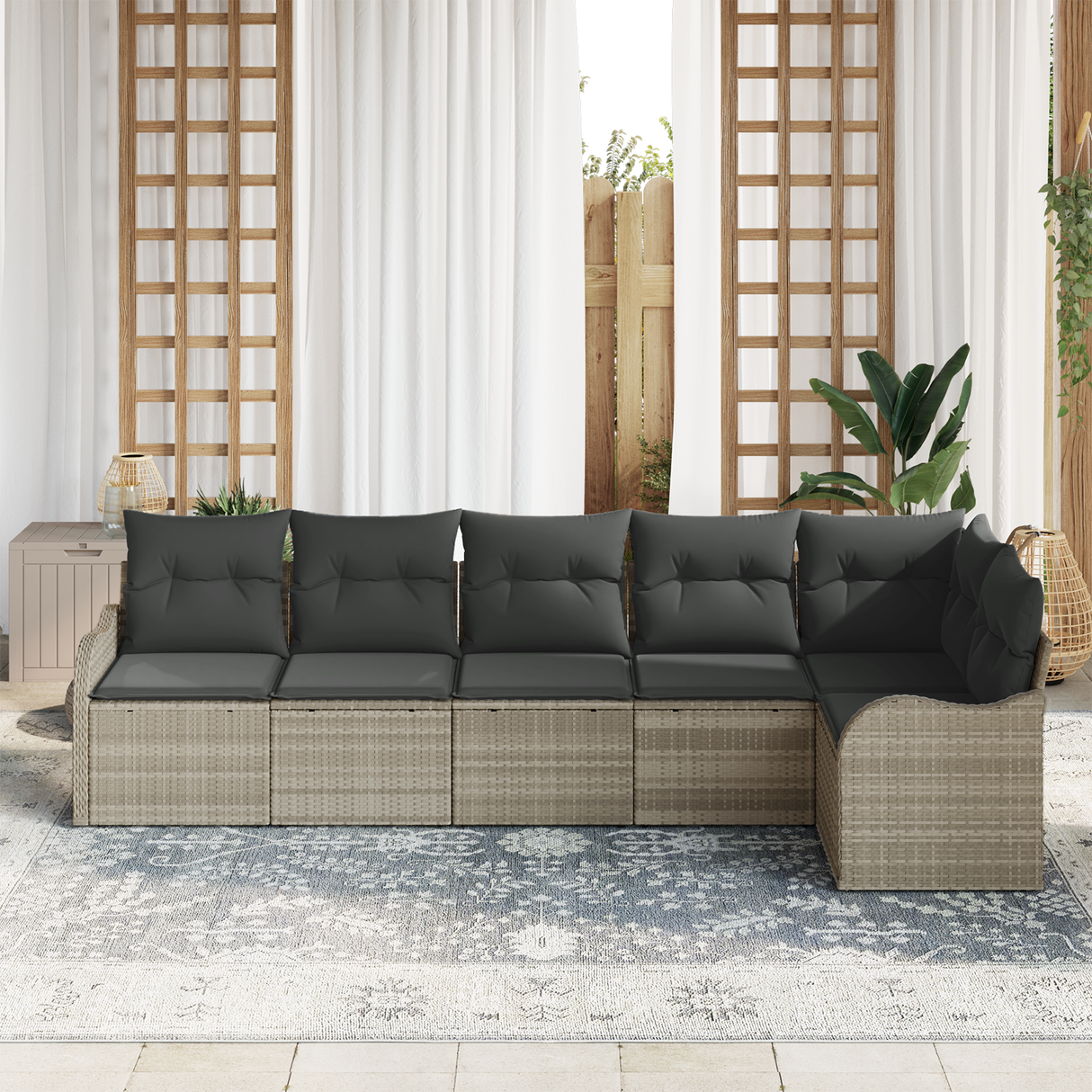 6 Piece Garden Sofa Set with Cushions Light Grey Poly Rattan