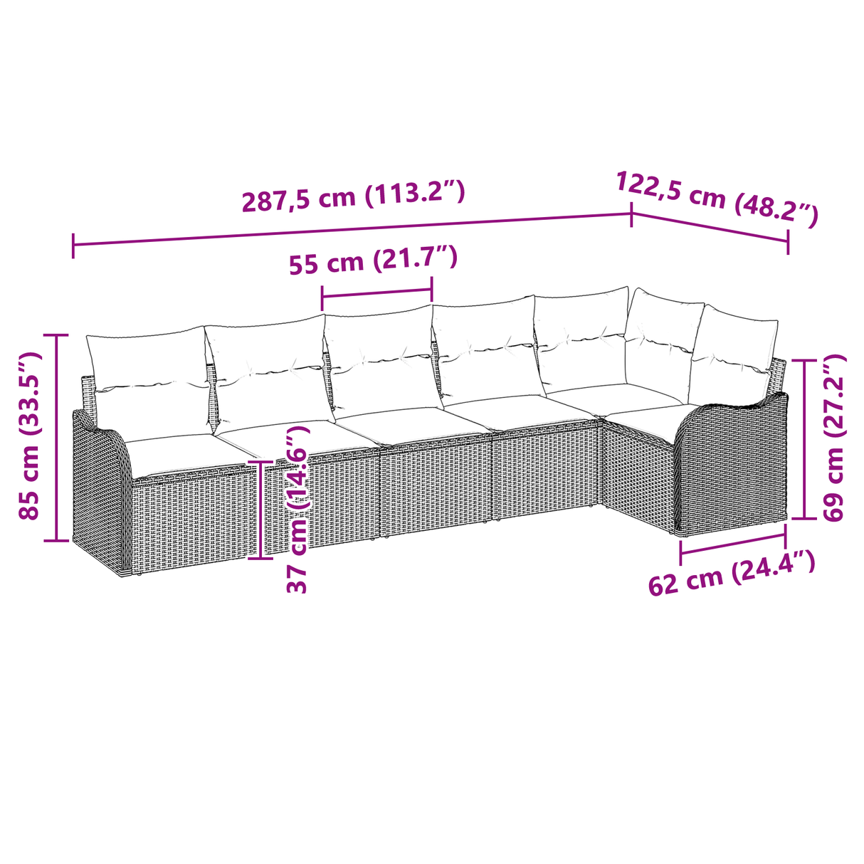 6 Piece Garden Sofa Set with Cushions Light Grey Poly Rattan