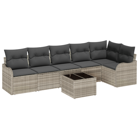 7 Piece Garden Sofa Set with Cushions Grey Poly Rattan