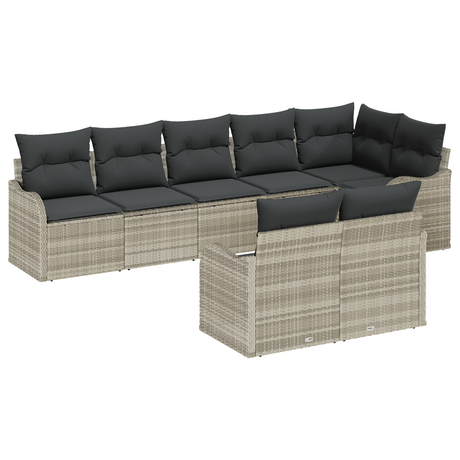 8 Piece Garden Sofa Set with Cushions Light Grey Poly Rattan