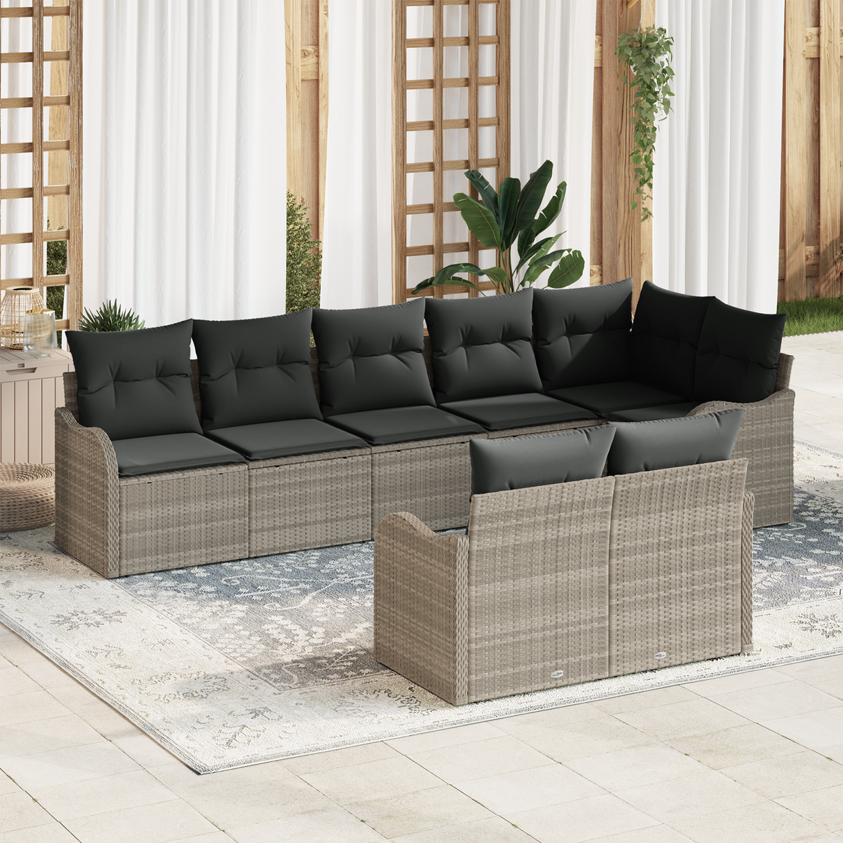 8 Piece Garden Sofa Set with Cushions Light Grey Poly Rattan
