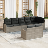 8 Piece Garden Sofa Set with Cushions Light Grey Poly Rattan