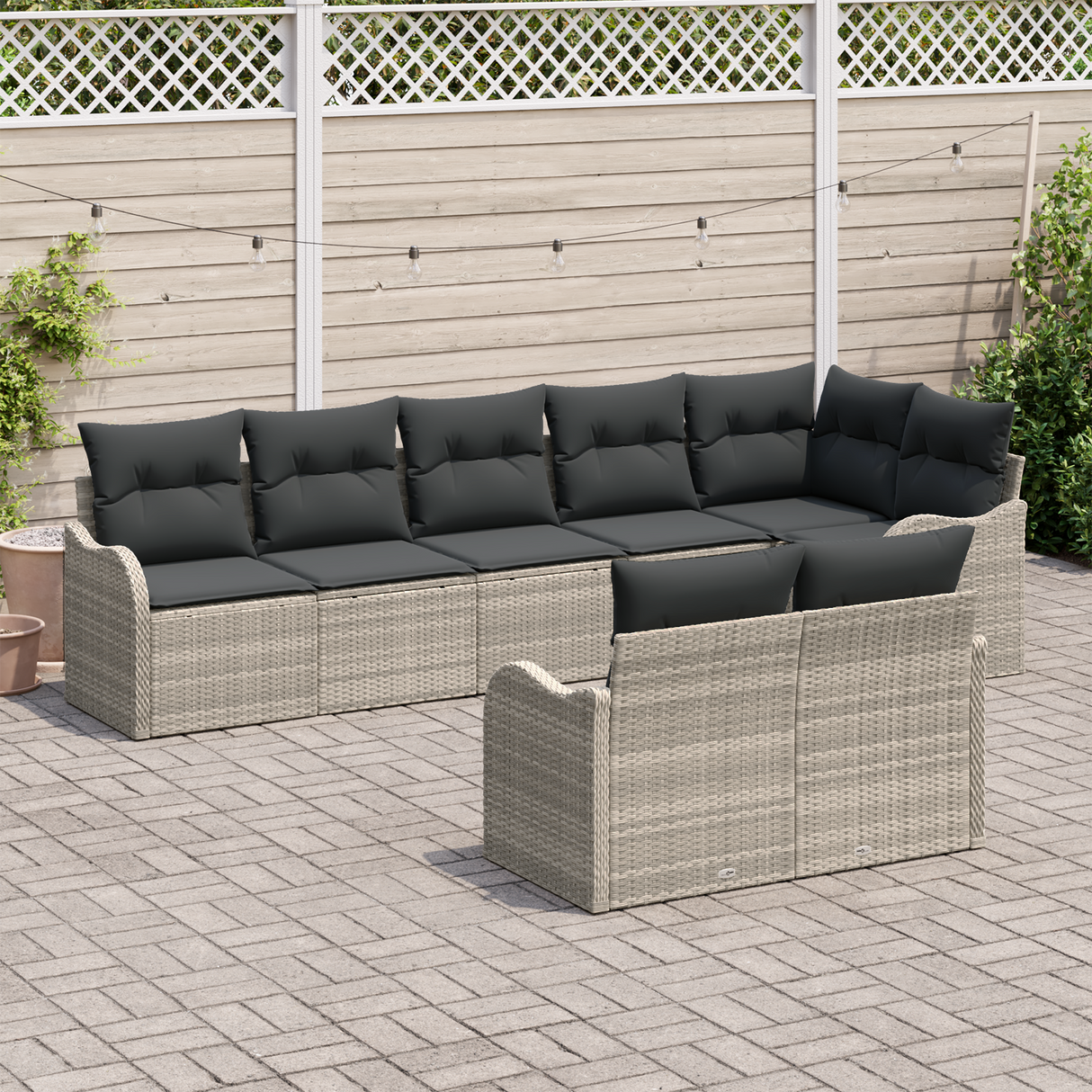 8 Piece Garden Sofa Set with Cushions Light Grey Poly Rattan