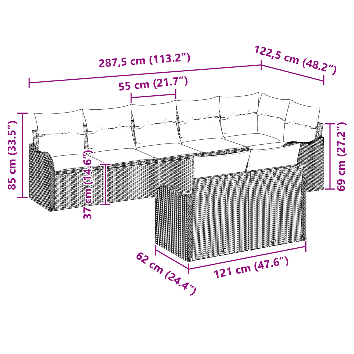 8 Piece Garden Sofa Set with Cushions Light Grey Poly Rattan