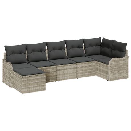 7 Piece Garden Sofa Set with Cushions Light Grey Poly Rattan