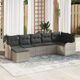 7 Piece Garden Sofa Set with Cushions Light Grey Poly Rattan