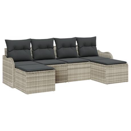 6 Piece Garden Sofa Set with Cushions Light Grey Poly Rattan