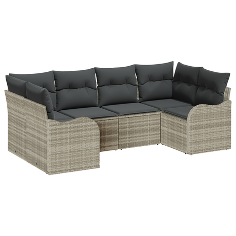 6 Piece Garden Sofa Set with Cushions Light Grey Poly Rattan