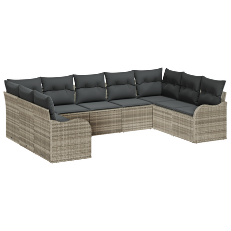 9 Piece Garden Sofa Set with Cushions Light Grey Poly Rattan