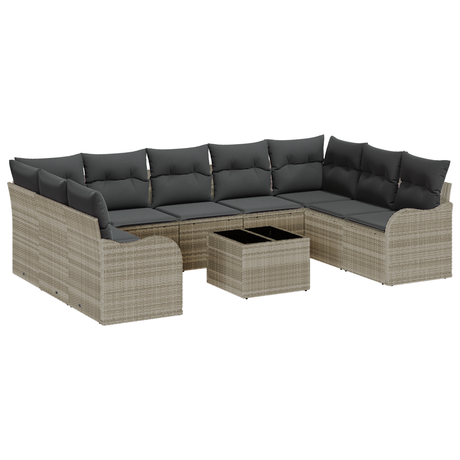 10 Piece Garden Sofa Set with Cushions Grey Poly Rattan