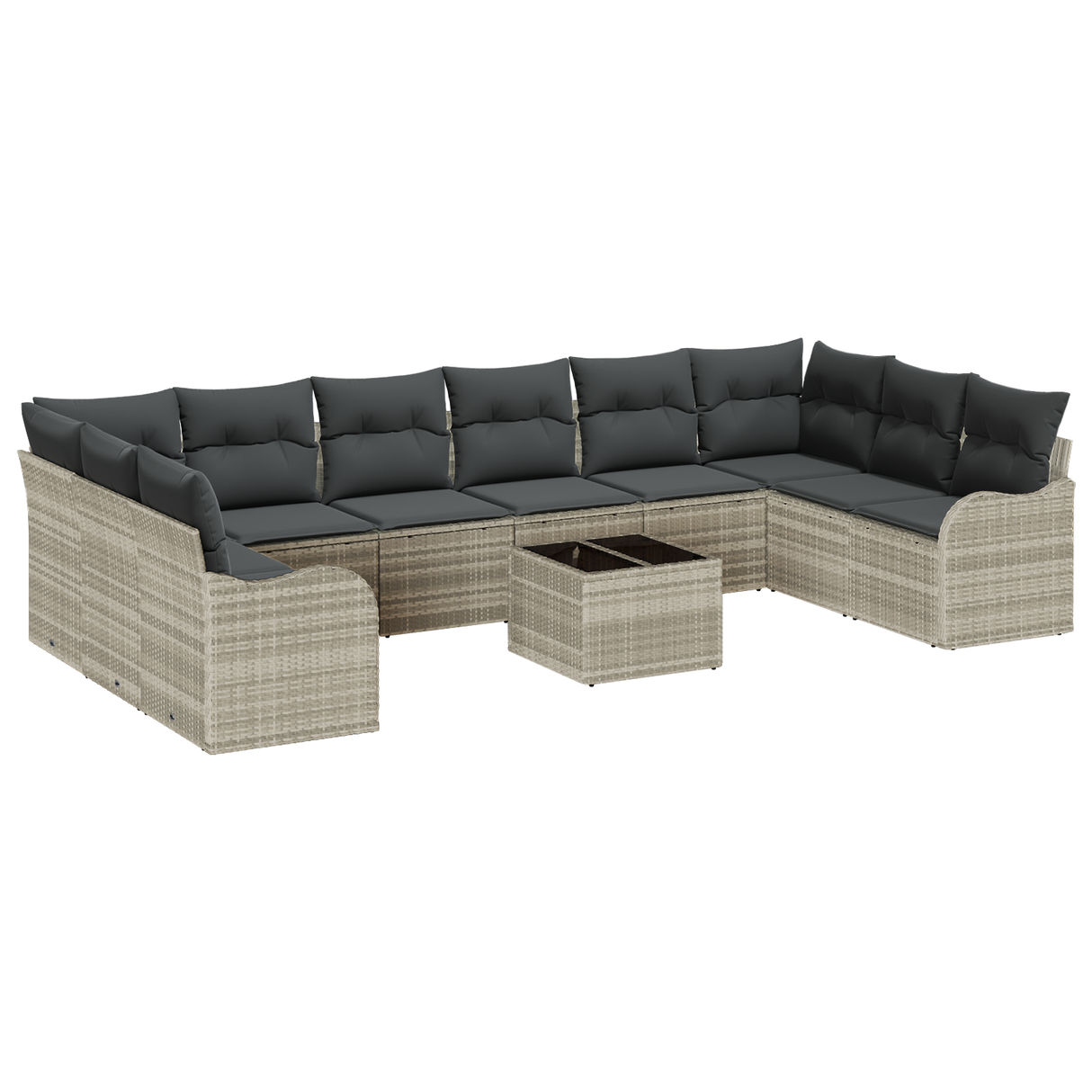11 Piece Garden Sofa Set with Cushions Grey Poly Rattan