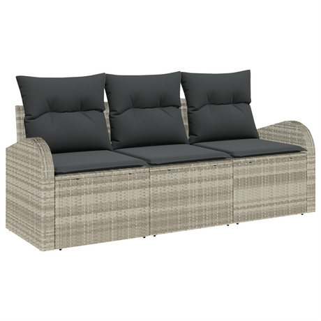 3 Piece Garden Sofa Set with Cushions Light Grey Poly Rattan