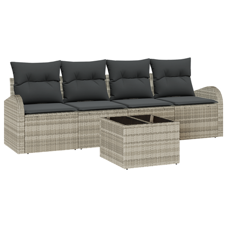 5 Piece Garden Sofa Set with Cushions Light Grey Poly Rattan
