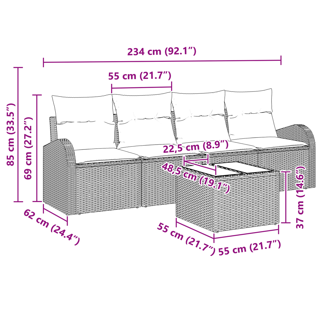 5 Piece Garden Sofa Set with Cushions Light Grey Poly Rattan