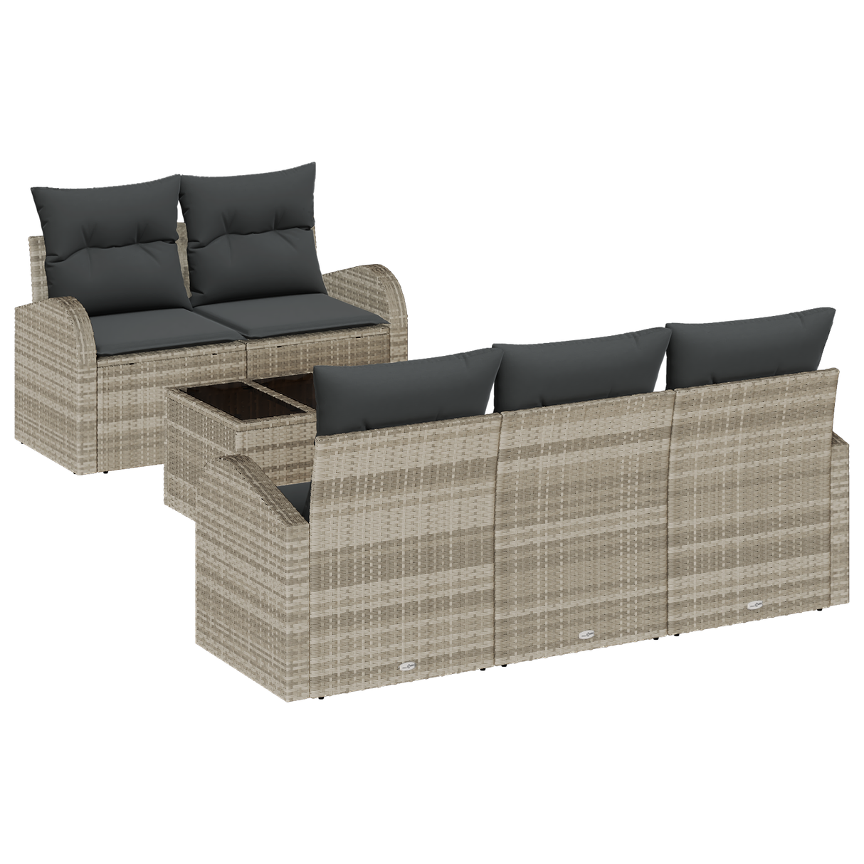 6 Piece Garden Sofa Set with Cushions Light Grey Poly Rattan