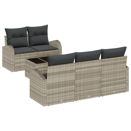 6 Piece Garden Sofa Set with Cushions Light Grey Poly Rattan