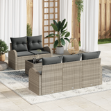 6 Piece Garden Sofa Set with Cushions Light Grey Poly Rattan