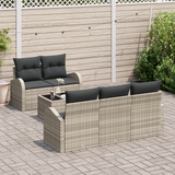 6 Piece Garden Sofa Set with Cushions Light Grey Poly Rattan