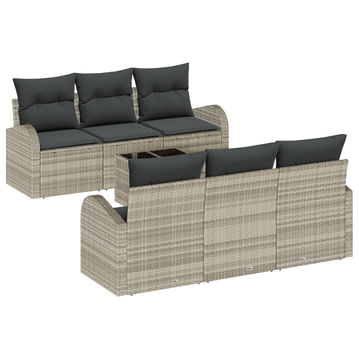 7 Piece Garden Sofa Set with Cushions Light Grey Poly Rattan
