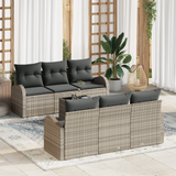 7 Piece Garden Sofa Set with Cushions Light Grey Poly Rattan