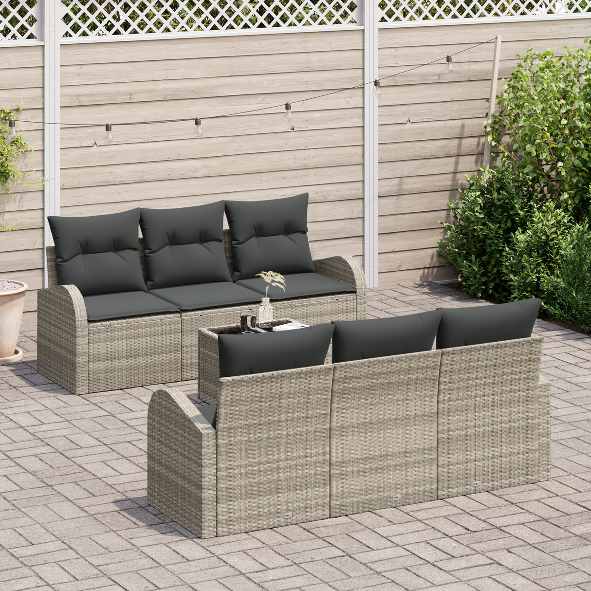 7 Piece Garden Sofa Set with Cushions Light Grey Poly Rattan