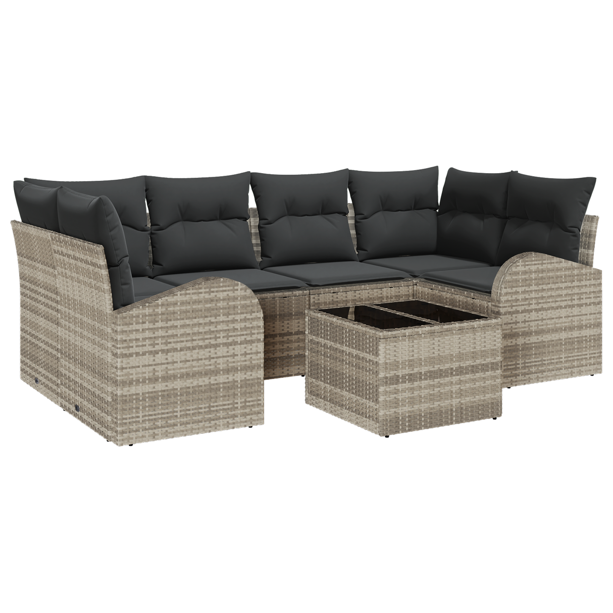 7 Piece Garden Sofa Set with Cushions Light Grey Poly Rattan