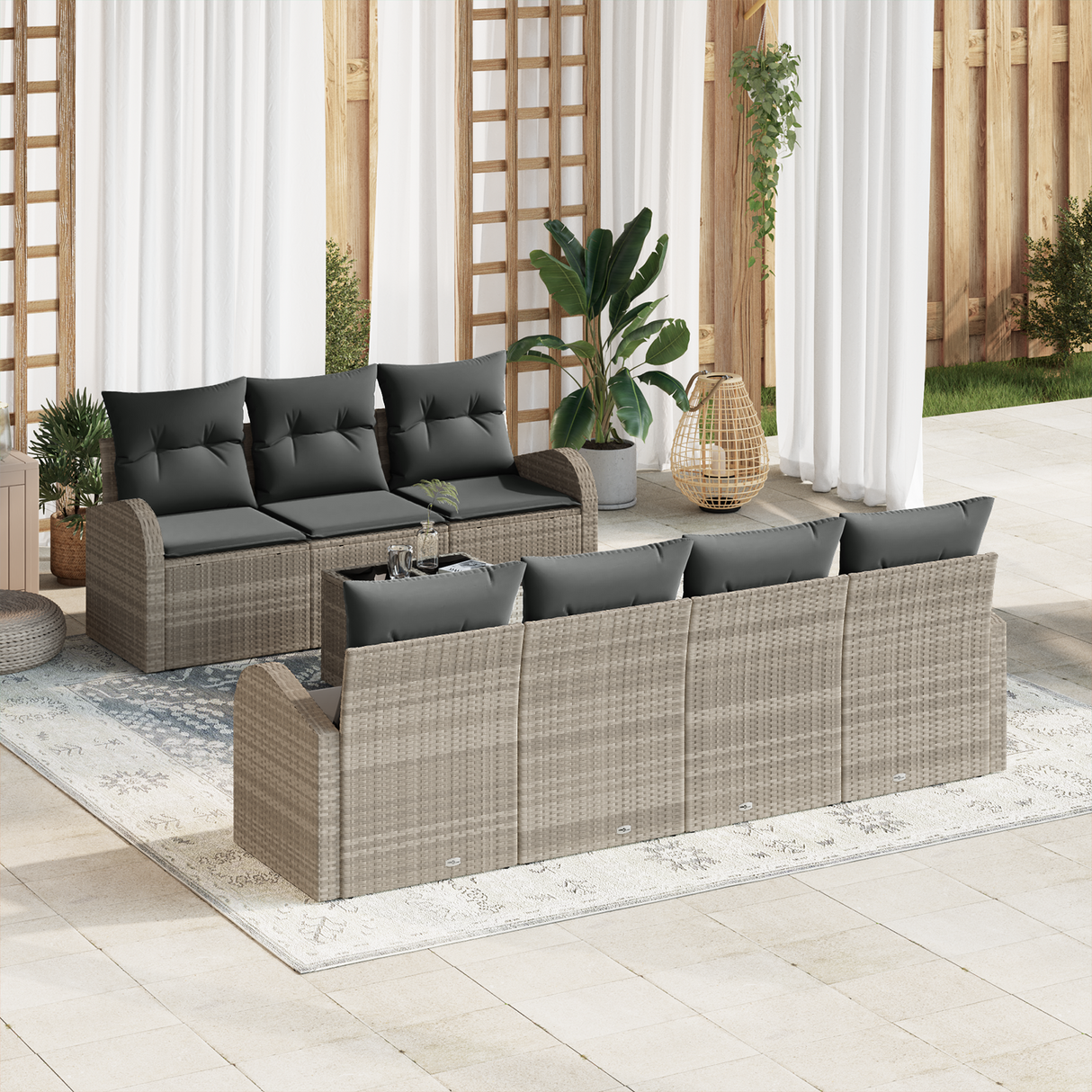 8 Piece Garden Sofa Set with Cushions Light Grey Poly Rattan