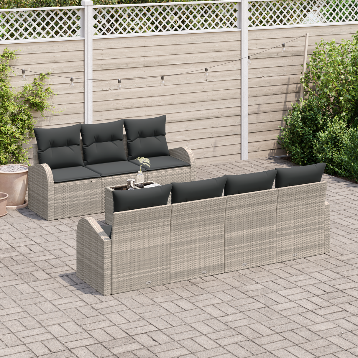 8 Piece Garden Sofa Set with Cushions Light Grey Poly Rattan