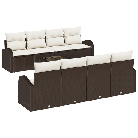 9 Piece Garden Sofa Set with Cushions Brown Poly Rattan