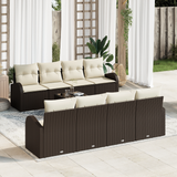 9 Piece Garden Sofa Set with Cushions Brown Poly Rattan