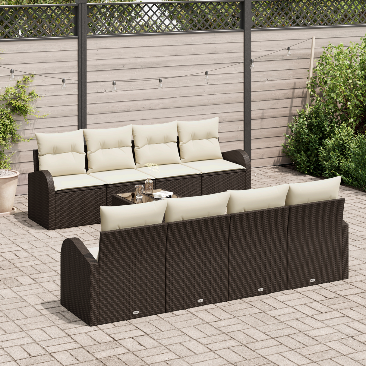 9 Piece Garden Sofa Set with Cushions Brown Poly Rattan
