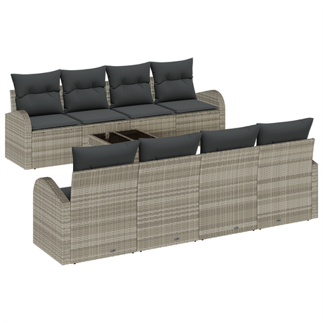 9 Piece Garden Sofa Set with Cushions Light Grey Poly Rattan