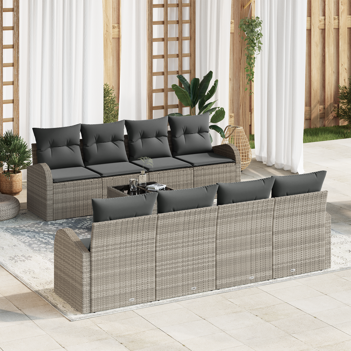 9 Piece Garden Sofa Set with Cushions Light Grey Poly Rattan