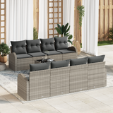 9 Piece Garden Sofa Set with Cushions Light Grey Poly Rattan