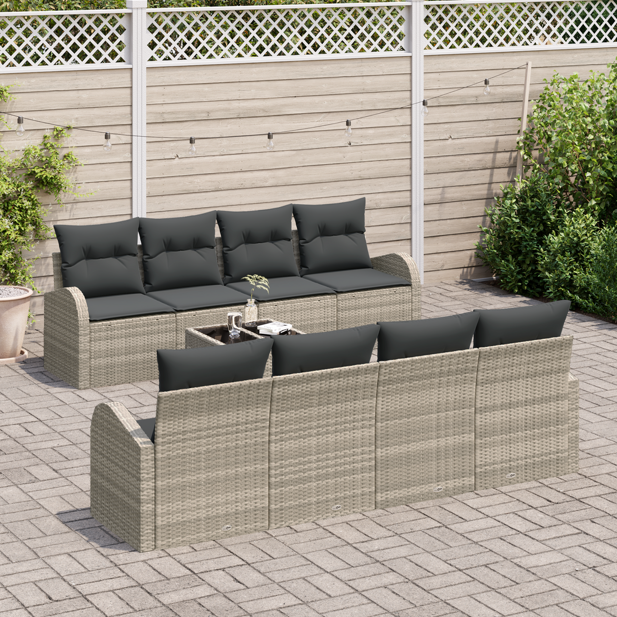 9 Piece Garden Sofa Set with Cushions Light Grey Poly Rattan