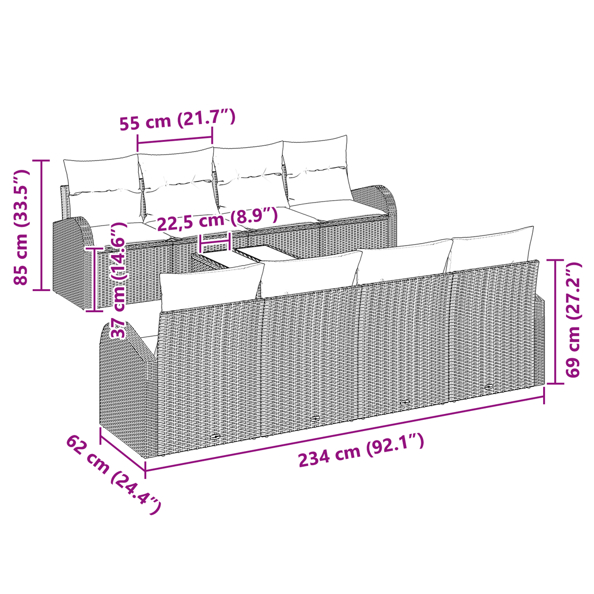 9 Piece Garden Sofa Set with Cushions Light Grey Poly Rattan