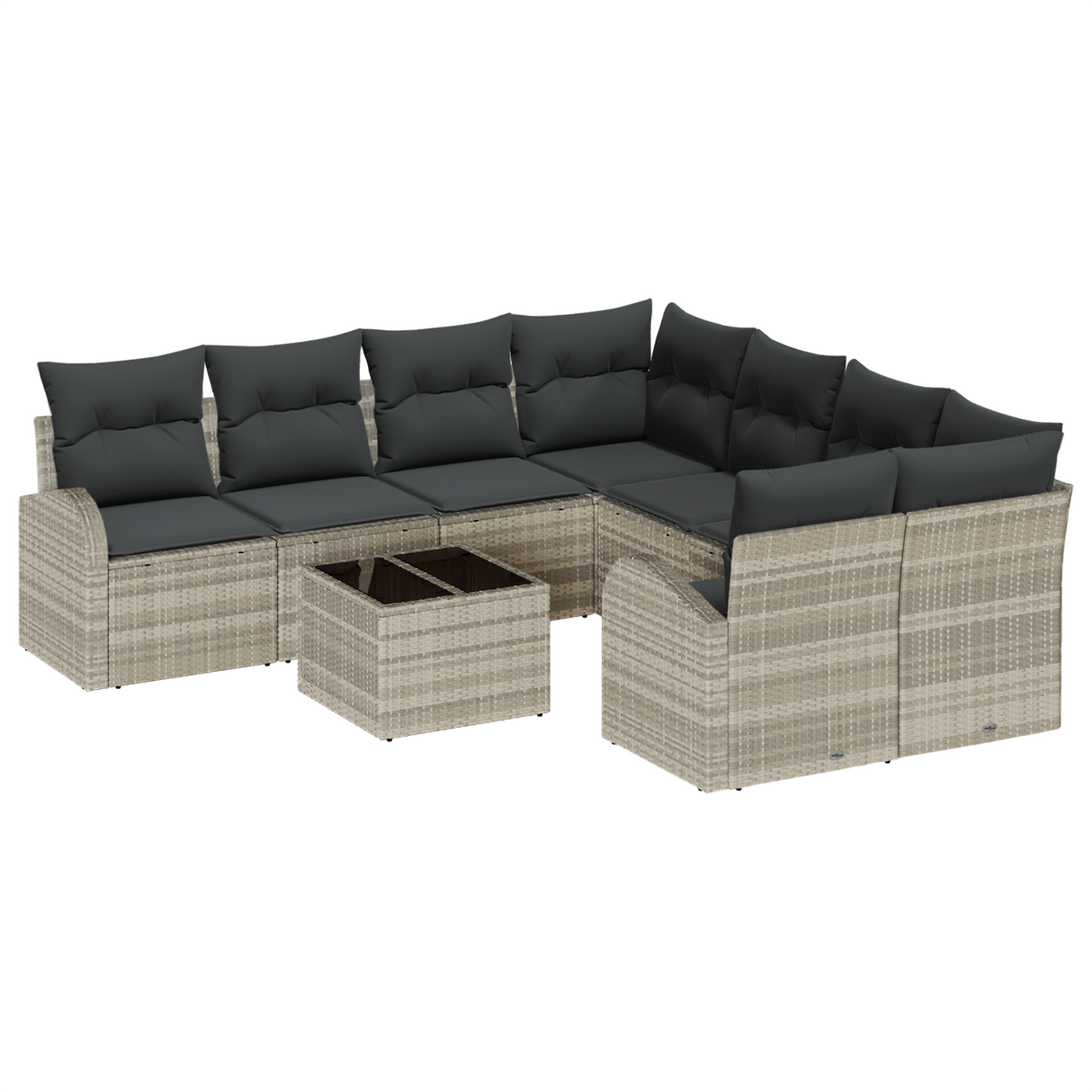9 Piece Garden Sofa Set with Cushions Light Grey Poly Rattan
