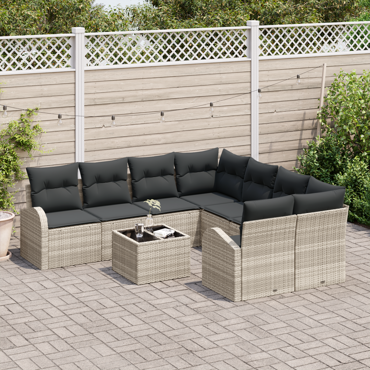 9 Piece Garden Sofa Set with Cushions Light Grey Poly Rattan