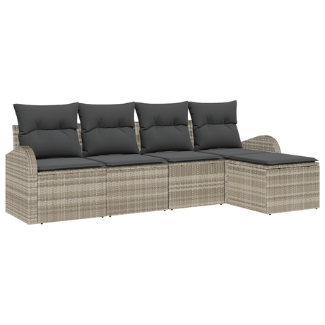 5 Piece Garden Sofa Set with Cushions Light Grey Poly Rattan