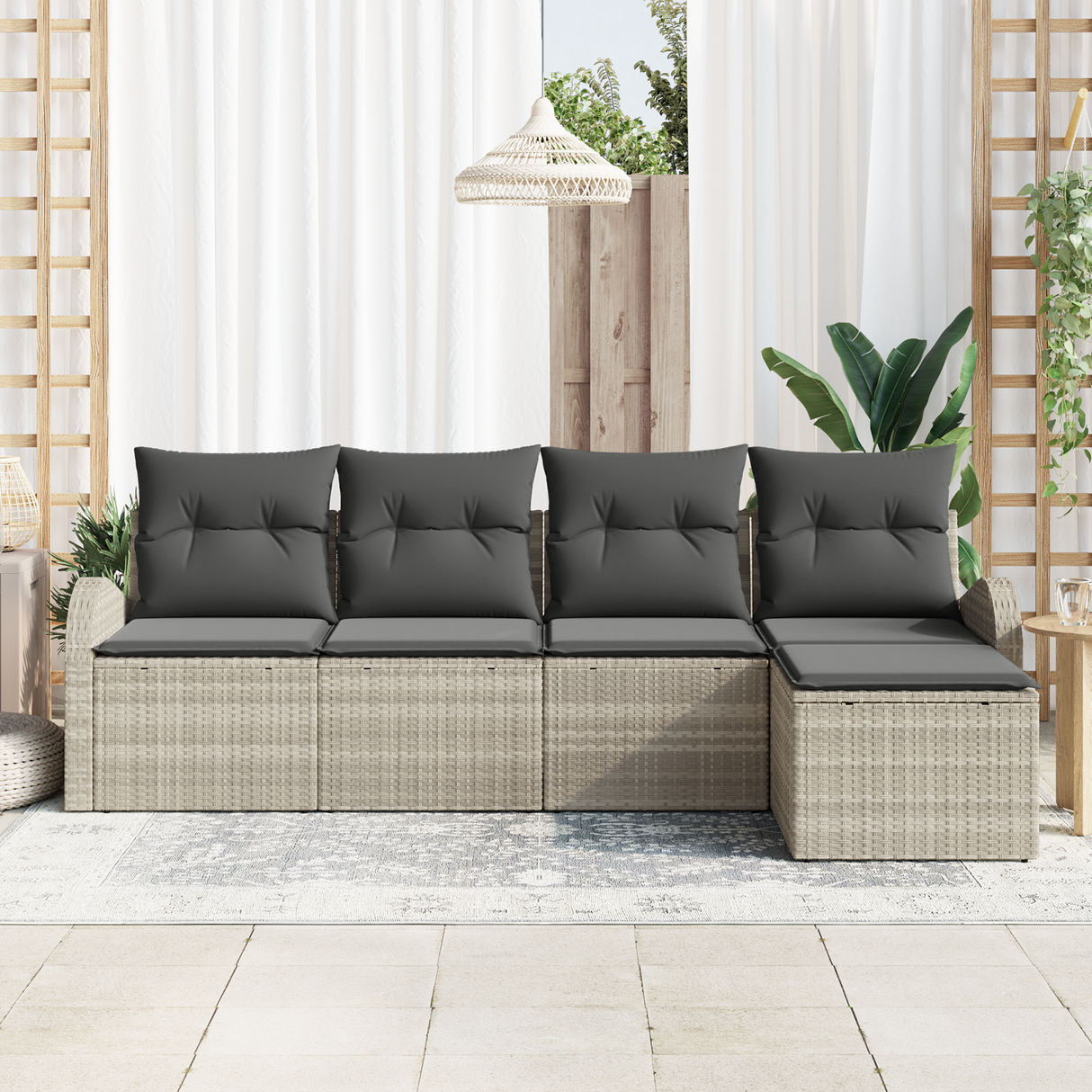 5 Piece Garden Sofa Set with Cushions Light Grey Poly Rattan