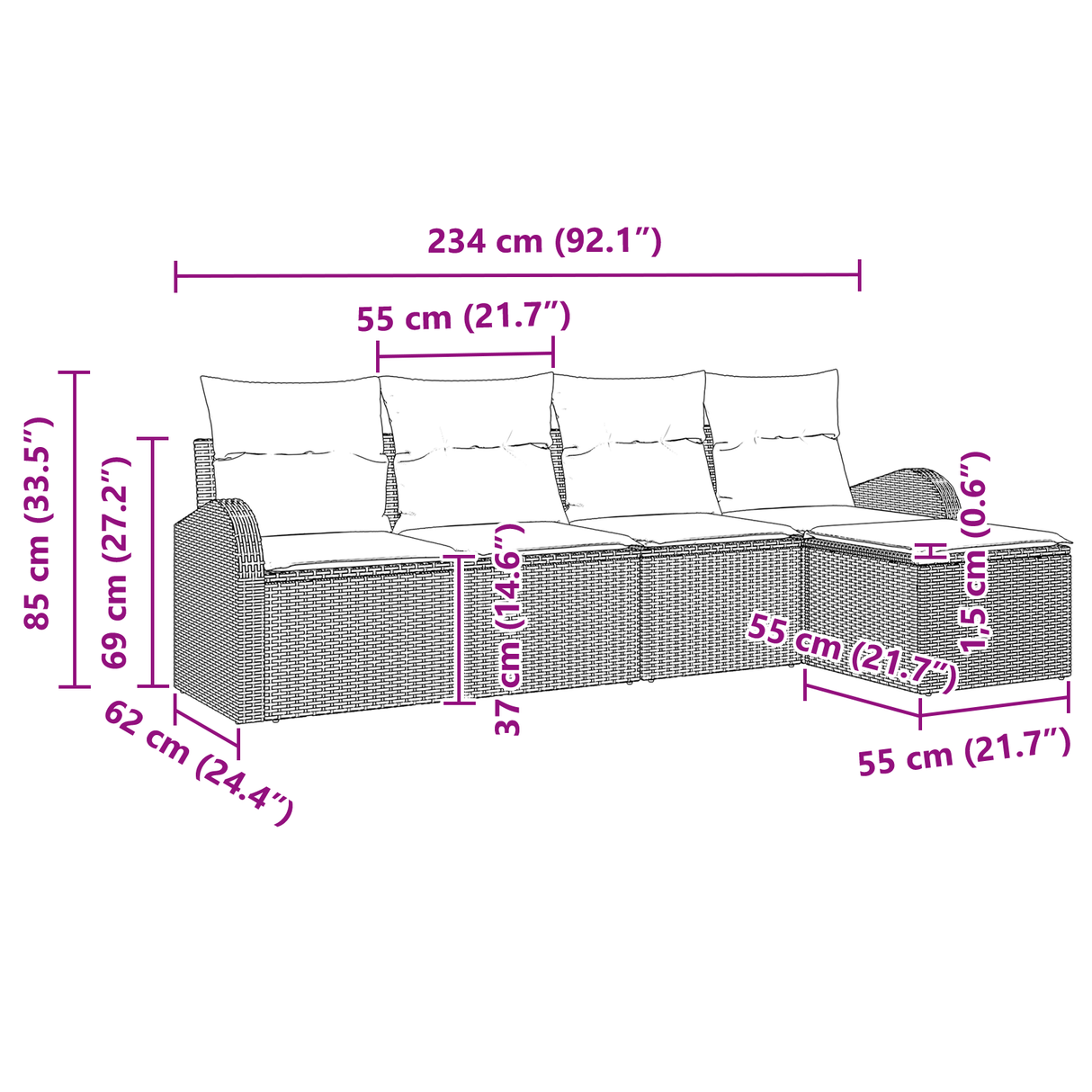 5 Piece Garden Sofa Set with Cushions Light Grey Poly Rattan
