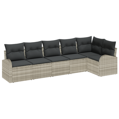 6 Piece Garden Sofa Set with Cushions Light Grey Poly Rattan