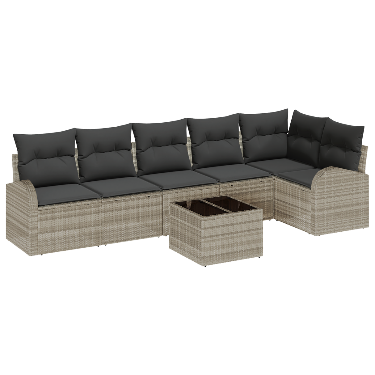 7 Piece Garden Sofa Set with Cushions Grey Poly Rattan