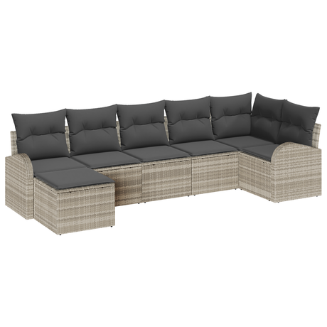 7 Piece Garden Sofa Set with Cushions Light Grey Poly Rattan