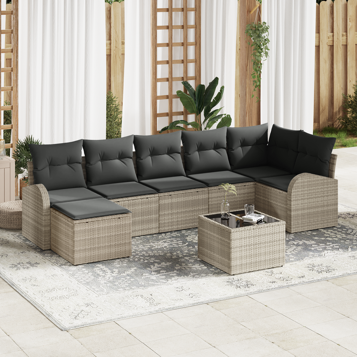 8 Piece Garden Sofa Set with Cushions Grey Poly Rattan