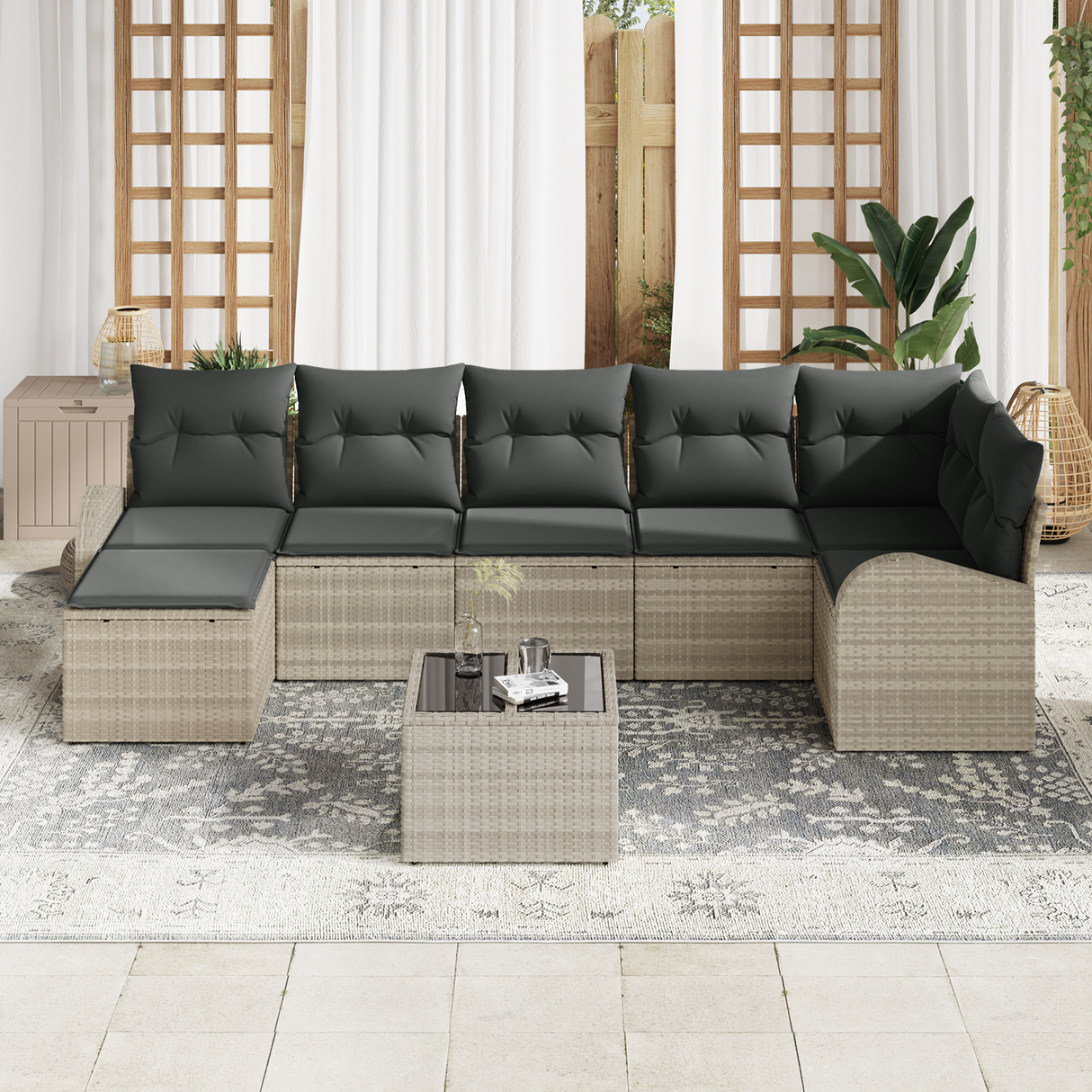 8 Piece Garden Sofa Set with Cushions Grey Poly Rattan